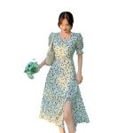 Floral Sexy Mini Dress Elegant Party French Vintage Office Lady Casual Club Maxi Dresse
