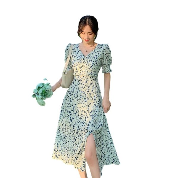 Floral Sexy Mini Dress Elegant Party French Vintage Office Lady Casual Club Maxi Dresse