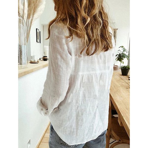 Women Leisure White Yellow Shirts Button Lapel Cardigan Top Lady Loose