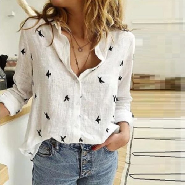 Women Leisure White Yellow Shirts Button Lapel Cardigan Top Lady Loose