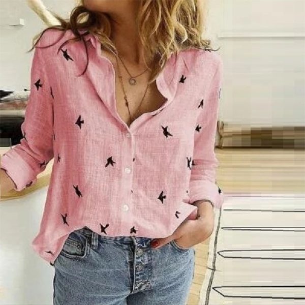 Women Leisure White Yellow Shirts Button Lapel Cardigan Top Lady Loose