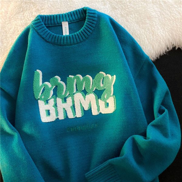 New Letter Printing Sweater Women Oversized Sweater Loose Knitted Pullover White Casual Couple O Neck Casual Y2K Sweater