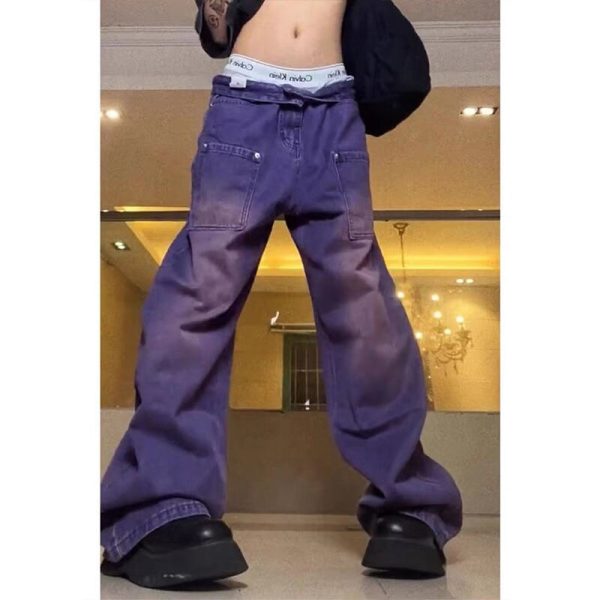 New Purple High Waist Jeans Vintage Washed Women Jeans