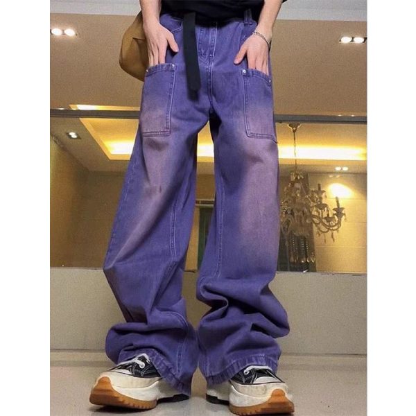 New Purple High Waist Jeans Vintage Washed Women Jeans