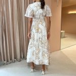 Summer Bocia V neck Waist-Controlled Sexy Slimming Personalized Plant Print Dress Women