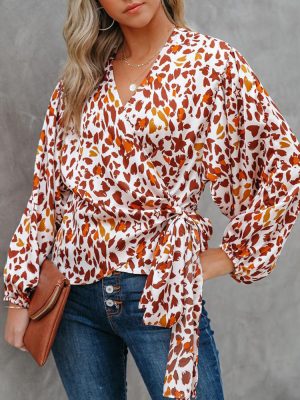 Spring Summer New  Long-Sleeved Casual Shirt Fashion Floral Print Lantern Sleeve Loose Women Top