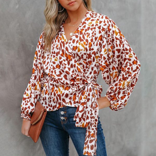 Spring Summer New  Long-Sleeved Casual Shirt Fashion Floral Print Lantern Sleeve Loose Women Top