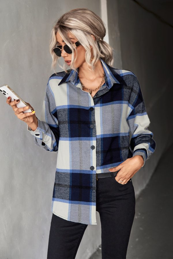 Autumn Women Clothing Classic Large Plaid Long Sleeve Shirt