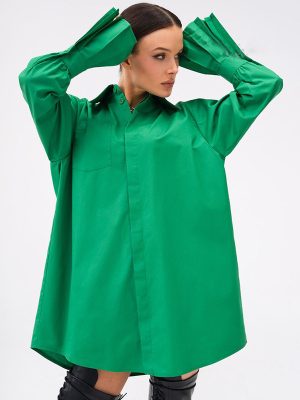 Autumn Clothing Retro Green Loose Long Sleeve Long Shirt Women Oversized Shirt