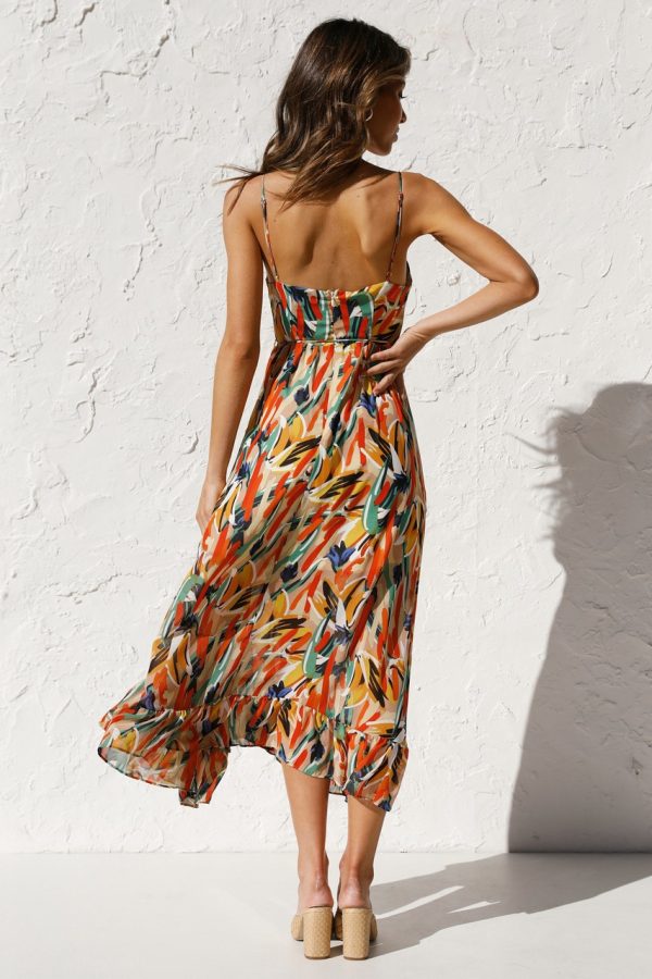 Women Printed Ruffle Sleeveless Dress