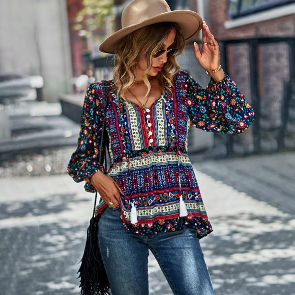 Bohemian Casual Vacation Top Spring Autumn Four Seasons Shirt