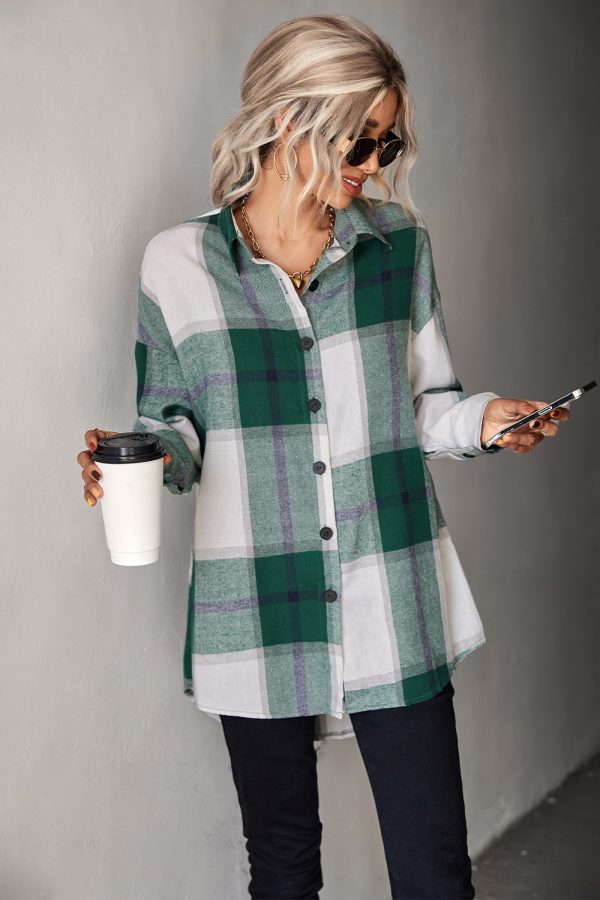 Autumn Women Clothing Classic Large Plaid Long Sleeve Shirt