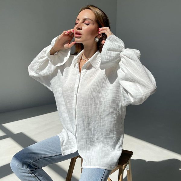 Autumn Flared Sleeves Long Sleeves Shirt Full Casual Niche White Shirt for Women