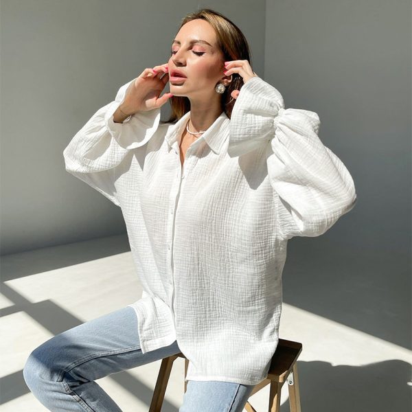 Autumn Flared Sleeves Long Sleeves Shirt Pure Cotton Casual Office Niche White Shirt For Women