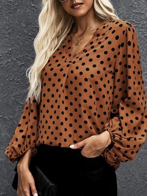 Autumn Winter Spot Polka-Dot Loose-Fitting Lantern Sleeve Long Sleeve Shirt