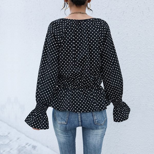 Women Wear Black Strap Polka Dot Long Sleeve Shirt Women Autumn