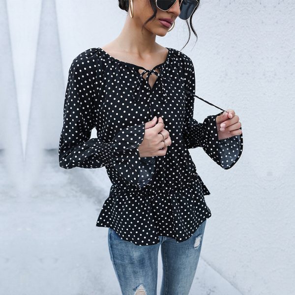 Women Wear Black Strap Polka Dot Long Sleeve Shirt Women Autumn