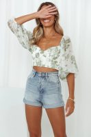 Printed Chiffon Back Criss Cross High Waist with Straps Top