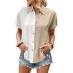 Summer Women Wear Collared Contrast Color Shirt Women