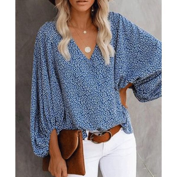 Summer V-neck Color Loose plus Size Women Clothing Lantern Sleeve Shirt