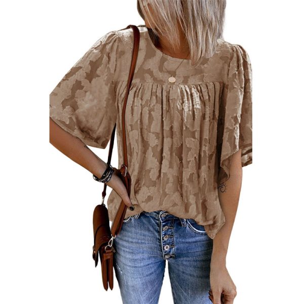 Summer Half Sleeve Lace Shirt Ladies Loose round Neck Pullover