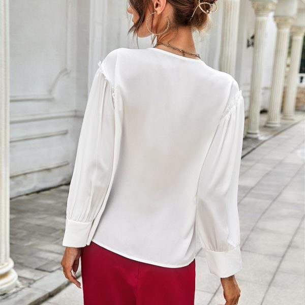 High Grade Elegant Shirt Spring Autumn V neck Long Sleeve White Shirt Women