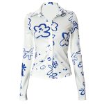 Autumn Collared Print Cardigan Button Casual Women  Shirt Top