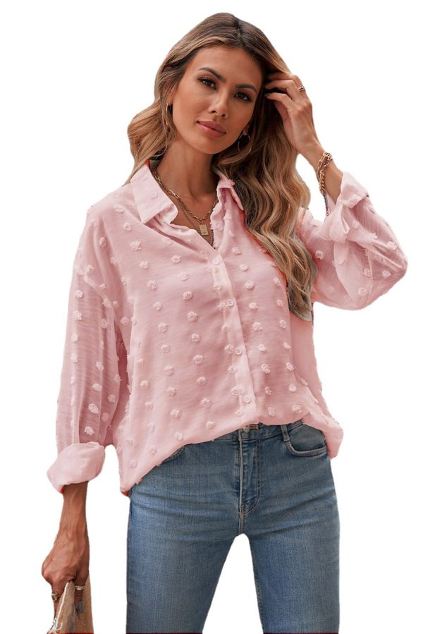 Autumn Women Clothing Long Sleeve Collared Shirt Polka Dot Chiffon Jacquard Cardigan Office Top