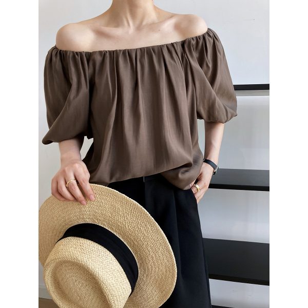 Summer Korean Tencel Puff Sleeve off-the-Shoulder Chiffon Shirt Women High-Grade Thin Doll Shirt Small Shirt