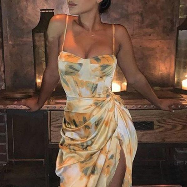 Summer Women Clothing Suspender High Waist Low Cut Sexy Dress