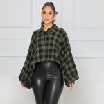 Short Loose Single Breasted Plaid Women Top