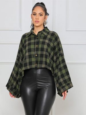 Short Loose Single Breasted Plaid Women Top