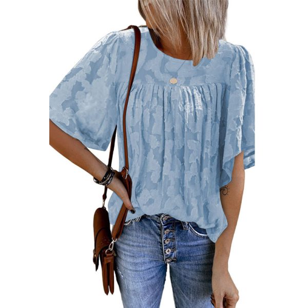 Summer Half Sleeve Lace Shirt Ladies Loose round Neck Pullover