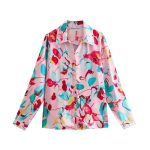 mmer Street Women Floral Print Satin Long Sleeve Shirt