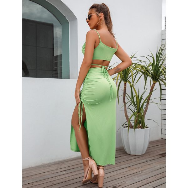 Women Clothing  Summer Sexy Sleeveless Split Midi Dress Milk Silk Maxi Dress Women