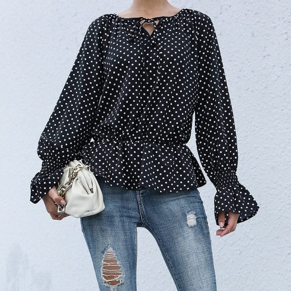 Women Wear Black Strap Polka Dot Long Sleeve Shirt Women Autumn