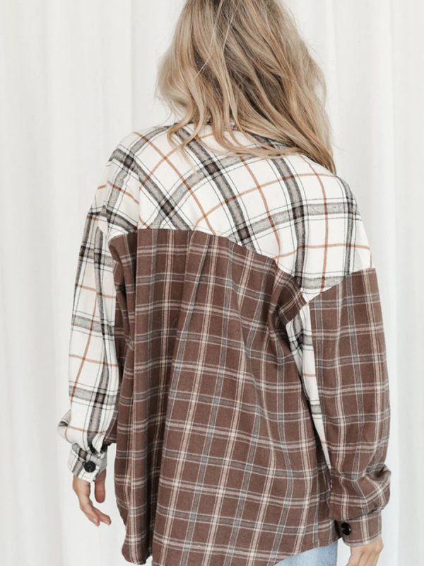 Brown Mixed Plaid Soft Large Profile Shirt Women Loose Shirt