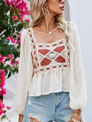 Summer Crocheted Hollow Out Cutout Embroidered Top