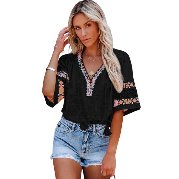 Spring Summer Women New Embroidered Loose Slimming Top Women Overseas