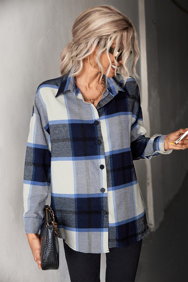 Autumn Women Clothing Classic Large Plaid Long Sleeve Shirt