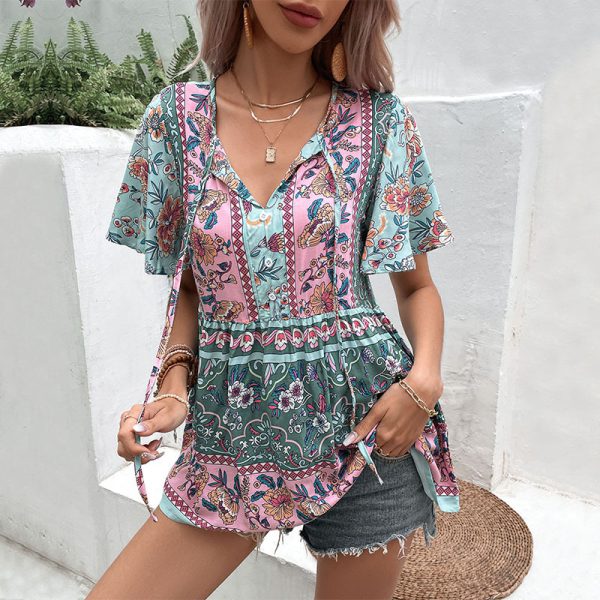 Summer National Women Clothing Printed Shirt Women