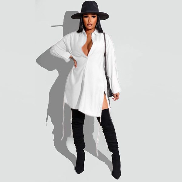 Casual Shirt Long Sleeve Plus Size Solid Color Shirt Long Shirt Women Plus Size