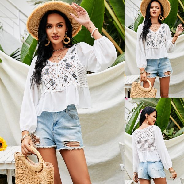 Summer Crochet Embroidery Embroidered Little Daisy Chiffon Shirt Cardigan