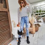Autumn Winter Lace Stitching Coat Multi Color Knitwear for Women Thin Slimming Long Sleeve T shirt