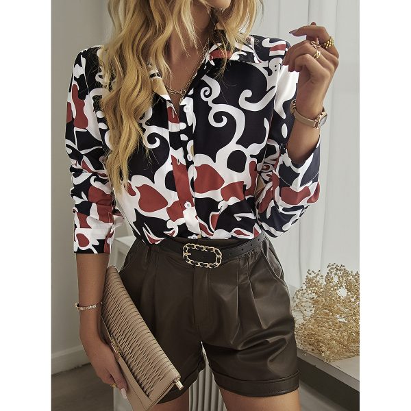 Spring Summer Office Printing Long Sleeve Shirt Top