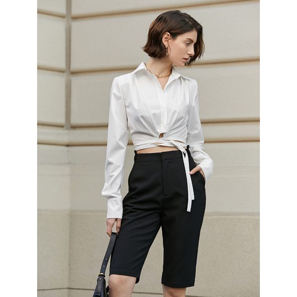 Design Slim Fit Lace Up White Shirt Short Shirt Women