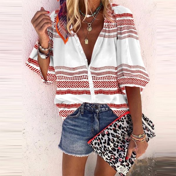 Women Striped Printing Stylish Shirt Women Top