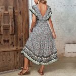 Women Clothing Ruffled V neck Printed Dress