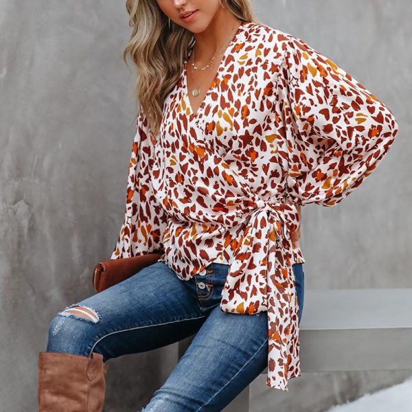 Spring Summer New  Long-Sleeved Casual Shirt Fashion Floral Print Lantern Sleeve Loose Women Top