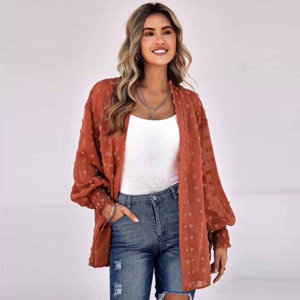 Autumn Tulle Sheer Long Sleeve Top Women Embroidered Thin